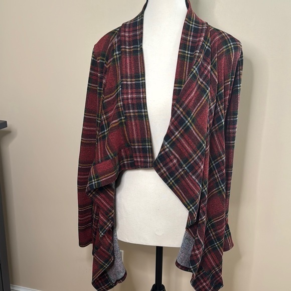 Plaid Open Front Cardigan 12PM by Mon Ami Plaid Top Women’s S SMALL Holiday - Picture 1 of 5